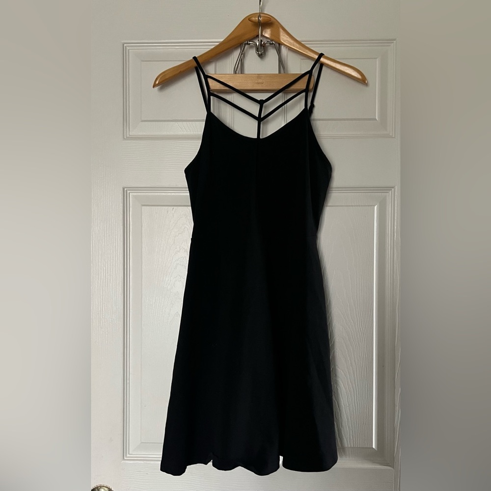 Express  Solid Black Strappy Skater Dress Size medium Like New